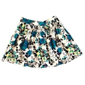 Skater Skirt with Blue Floral Pattern on a White Background- XS